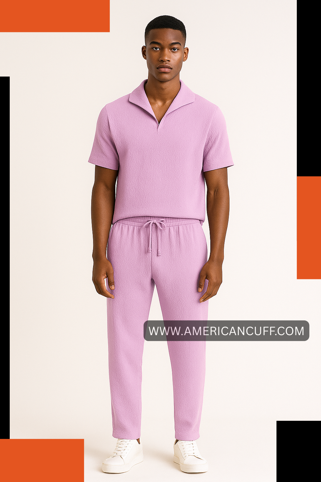 Men’s Lavender Cord Set in Popcorn Fabric | Wrinkled Cotton Blend Co-ord | American Cuff