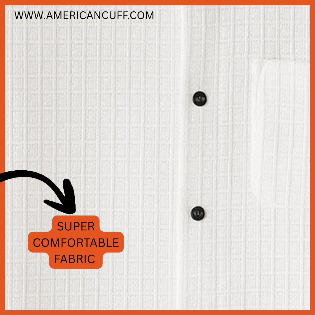 Premium White Checked Popcorn Fabric Shirt for Men – Super Comfortable Casual Wear | American Cuff