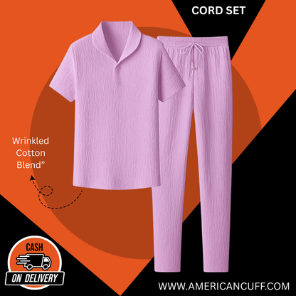 Men’s Lavender Cord Set in Popcorn Fabric | Wrinkled Cotton Blend Co-ord | American Cuff