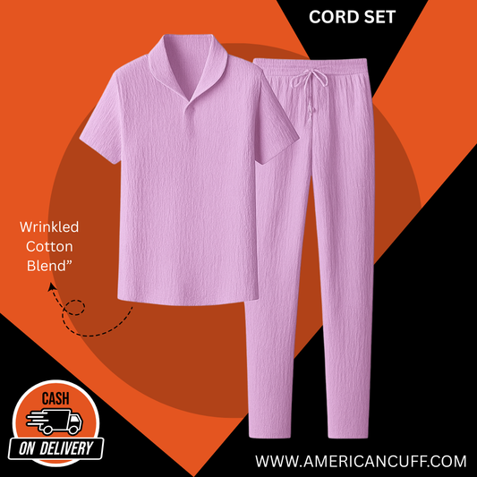 Men’s Lavender Cord Set in Popcorn Fabric | Wrinkled Cotton Blend Co-ord | American Cuff