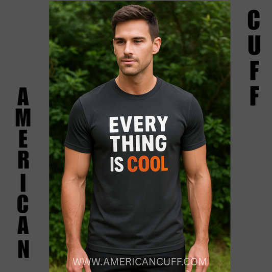 Dark Grey Printed T-Shirt for Men – “Everything Is Cool” Graphic Half Sleeve Tee | American Cuff